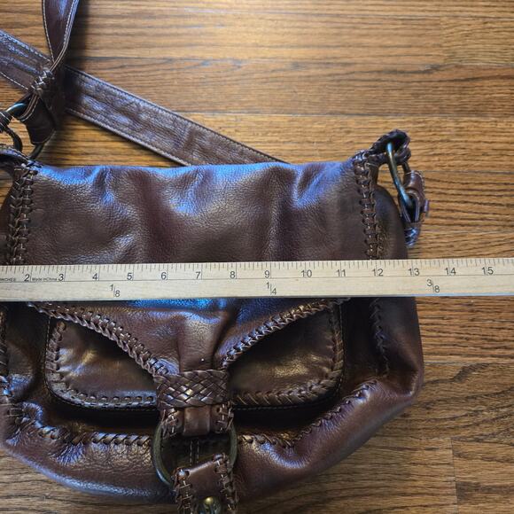 Frye Brown Leather Crossbody Bag Braided Trim - Picture 14 of 16